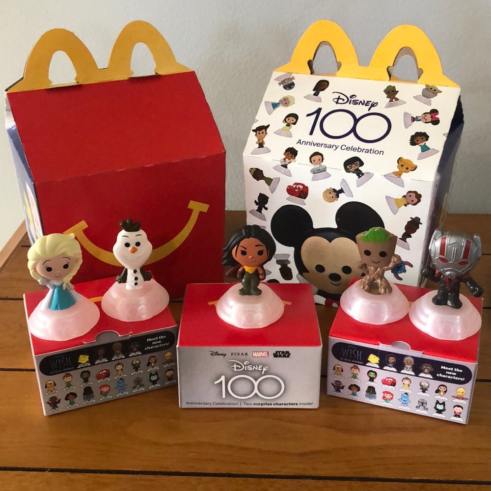 Disney 100 anniversary happy meal Elsa, Olaf, Raya, Groot, Ant man bundle